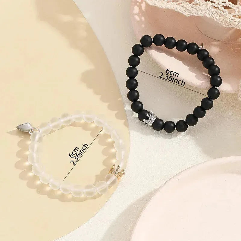 Fashion Jewelry 2pcs Handmade Crown Beaded Charms Bracelet Luminou Heart Glow In The Dark Couple Bracelet For Lover Men Women Fluorescent Gift - Bellarte Enchanté Fashion Jewelry 2pcs Handmade Crown Beaded Charms Bracelet Luminou Heart Glow In The Dark Couple Bracelet For Lover Men Women Fluorescent Gift